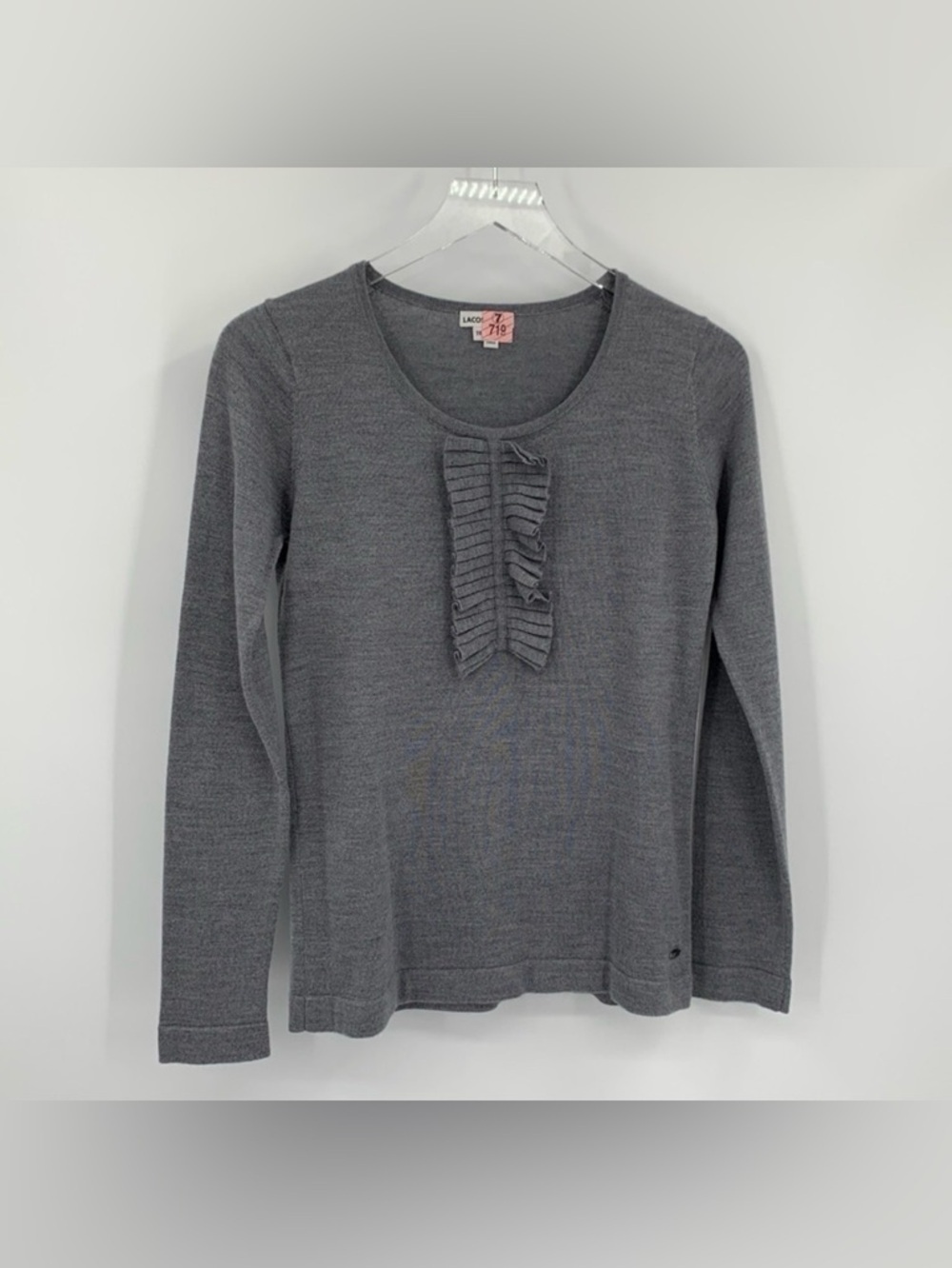 Lacoste gray pleated ruffle gray sweater wool blend women 38 Small S
